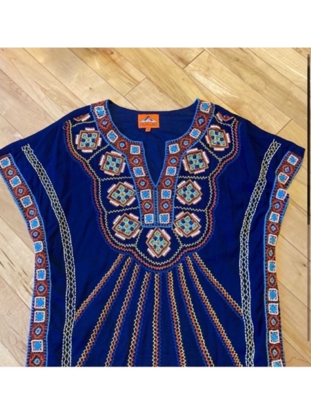 Pia Pauro Blue Embroidered Beaded Shift Dress gorgeous details size medium - Picture 3 of 9